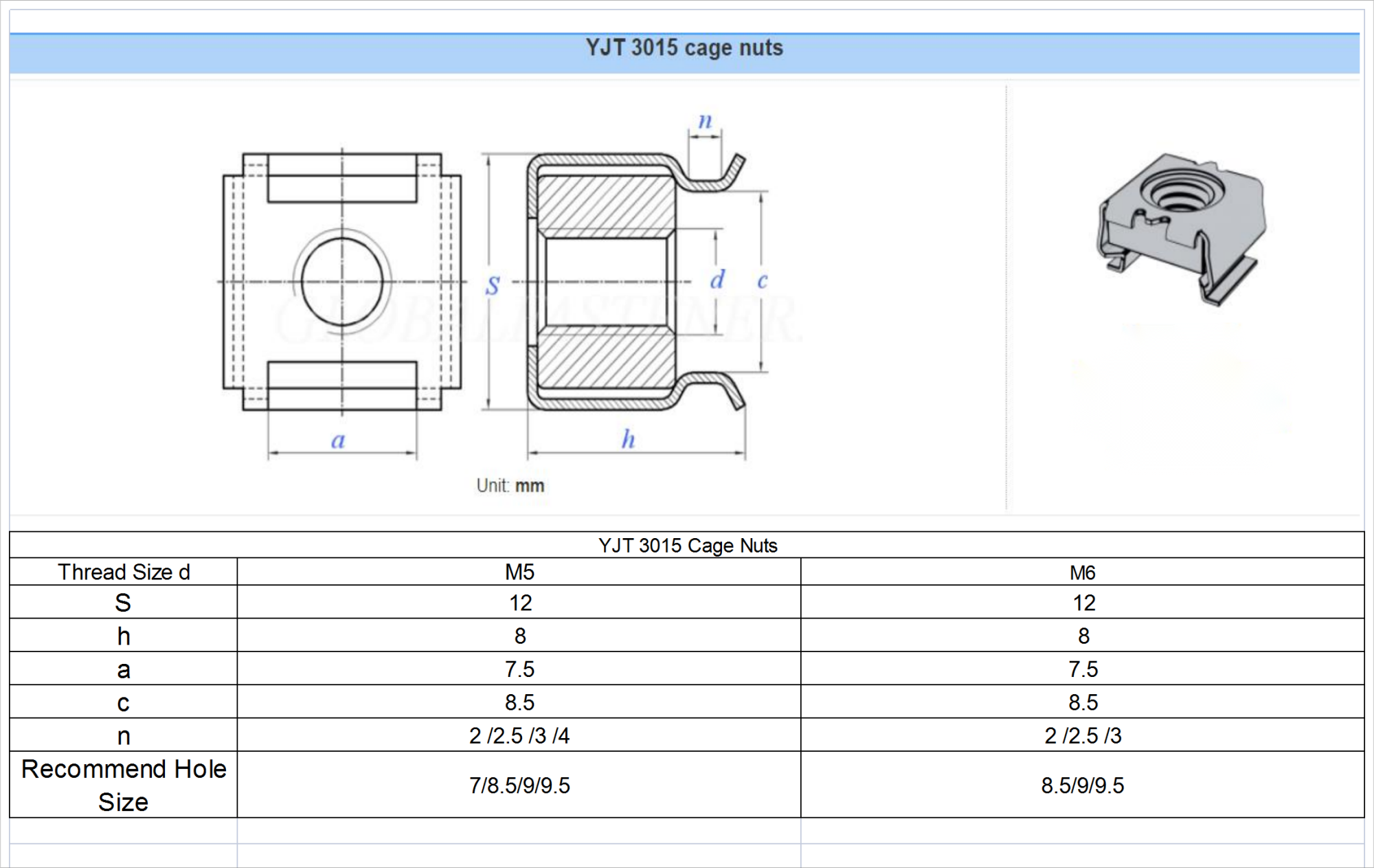 YJT 3015 Cage Nuts